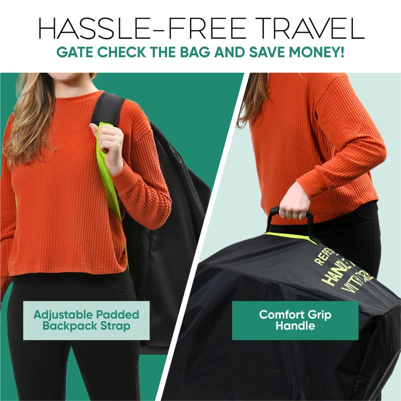 reperkid Car Seat Travel Bag for Airplane, Black and Green, 33" H x 18" W x 18" D, Fits Most Convertible, Booster and Infant Car Seats - Premium Waterproof Cover, Adjustable Shoulder Strap - Image 5